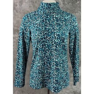 Susan Graver Blue & White Mock T/N Stretchy Knit Top sz XXS (15762)